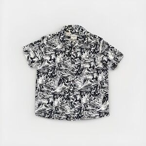 goodfellow standard fit Short Sleeve Button Up Collared Navy Tropical Shirt L